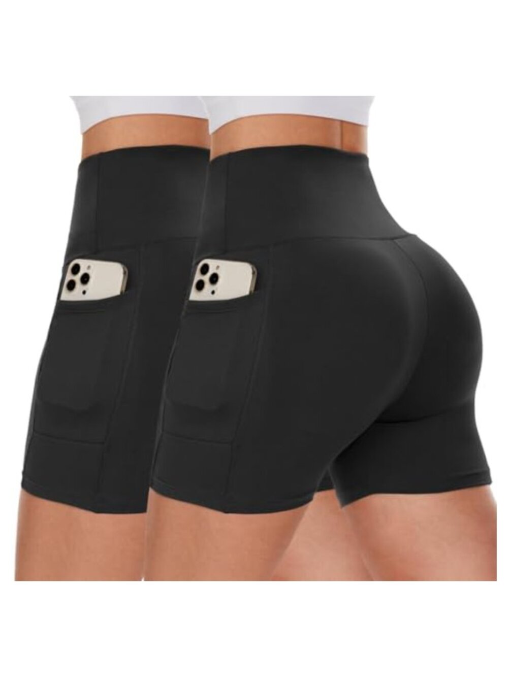 Biker Shorts High Waist Tummy Control 5" Inseam Side Pockets Spandex Yoga Gym